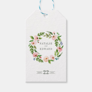 Blush pink floral wreath wedding gift tags