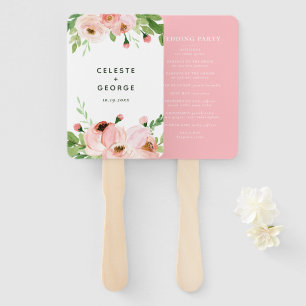 Blush pink floral wreath wedding hand fan