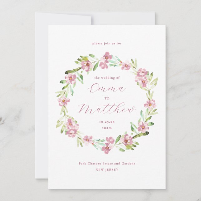 Blush Pink Floral Wreath Wedding Invitation (Front)
