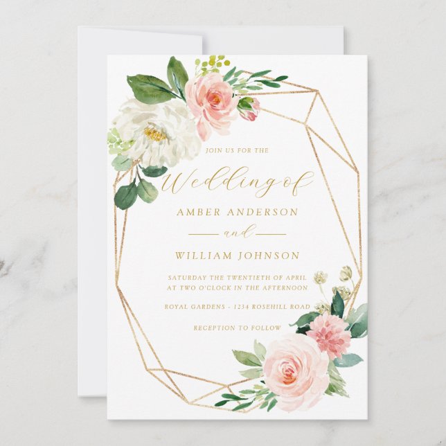 Blush Pink Floral Wreath Wedding   Invitation (Front)