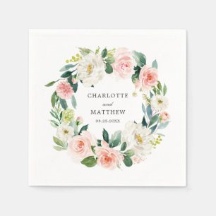 Blush Pink Floral Wreath Wedding Napkin