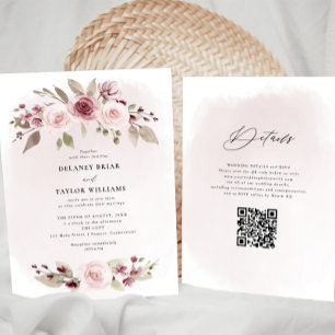 Blush Pink Floral Wreath Wedding One Piece Invitation