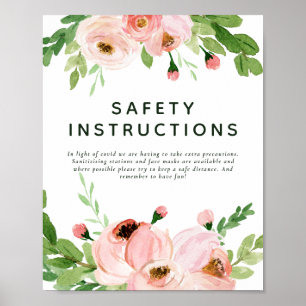 Blush pink floral wreath wedding safety info poster