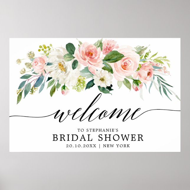 Blush Pink Florals Botanical Bridal Shower Welcome Poster (Front)