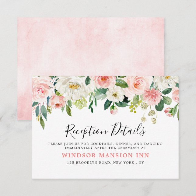 Blush Pink Florals Botanical Reception Details Invitation (Front/Back)