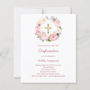 Blush pink florals cross Confirmation invitation