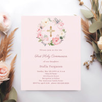 Blush pink florals cross First Communion