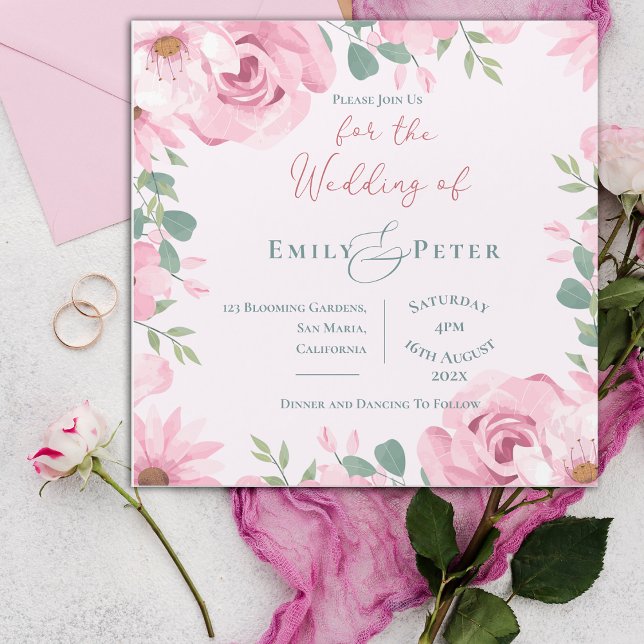 Blush Pink Florals  Elegant Wedding Invitation  (Blush Pink Florals Elegant Wedding Invitation)