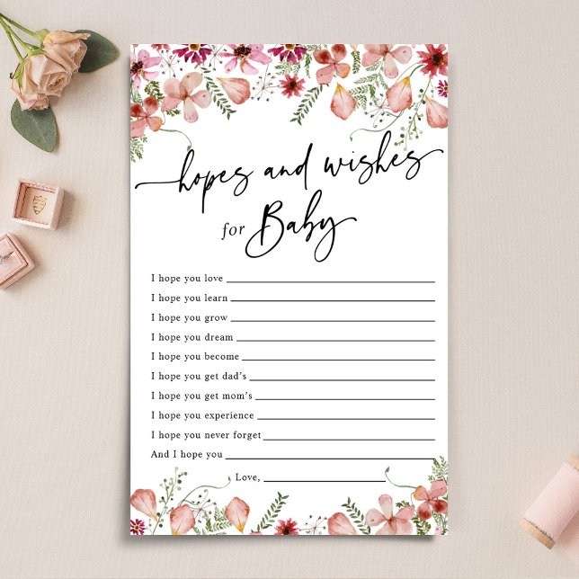Blush Pink Florals Hopes & Wishes Baby Shower Card (Creator Uploaded)
