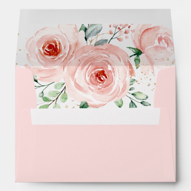 Blush Pink Florals Modern Botanical Envelope (Back (Bottom))