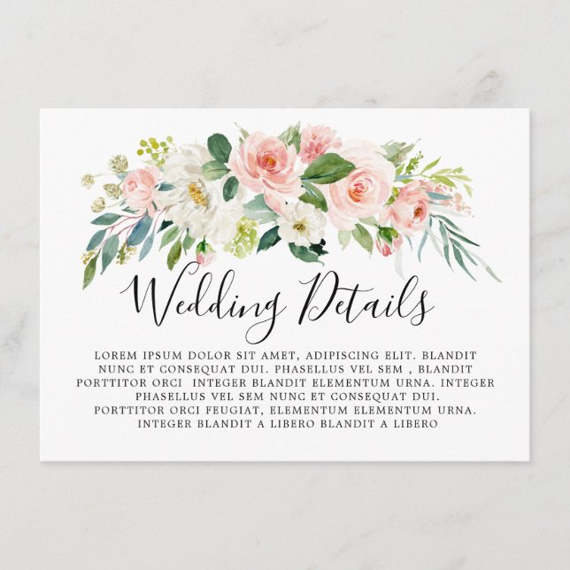 Blush Pink Florals Modern Botanical Wedding detail Enclosure Card (Front)