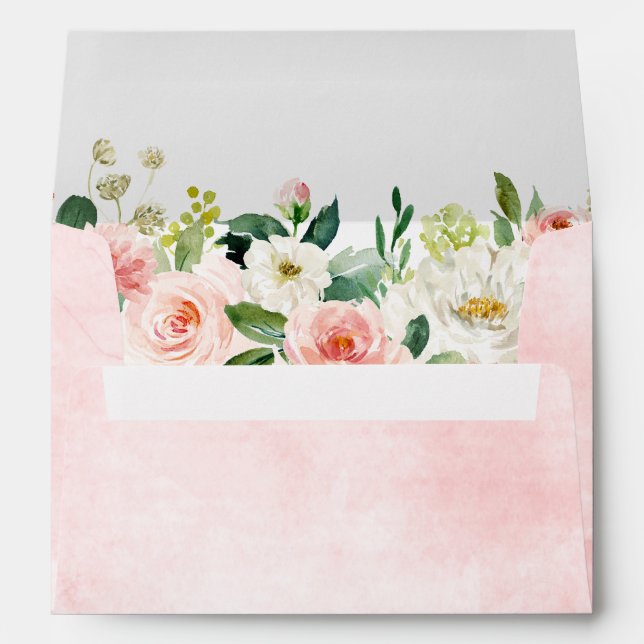 Blush Pink Florals Modern Botanical Wedding Envelope (Back (Bottom))