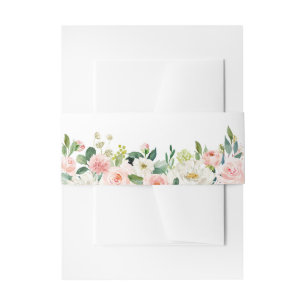 Blush Pink Florals Modern Botanical Wedding Invitation Belly Band