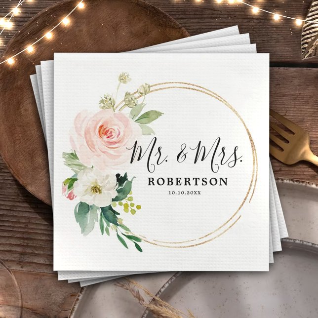 Blush Pink Florals Modern Botanical Wedding Napkin (Creator Uploaded)