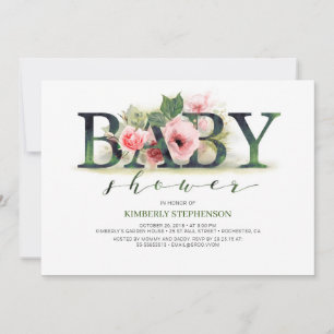 Blush Pink Florals Typography Baby Shower Invitation