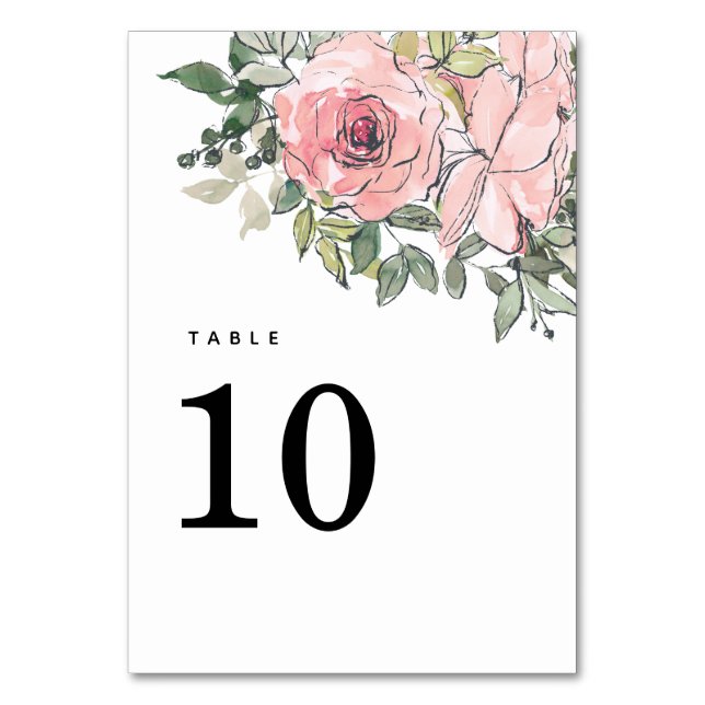 Blush PInk Florals Wedding Table Number (Front)