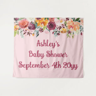 Blush Pink Flower Baby Shower Photo Booth Backdrop Tapestry