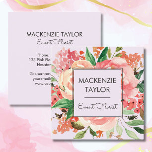 Blush Pink Flower Floral Bouquet Square Business Card