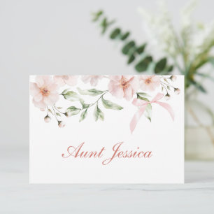 Blush Pink Flowers and Bow Flat Place Card