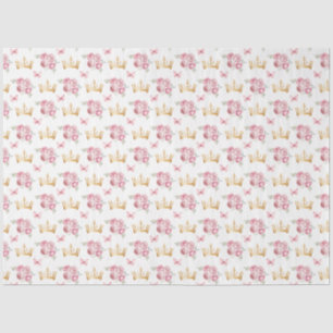 Blush Pink Flowers and Gold Crowns Tissue Paper
