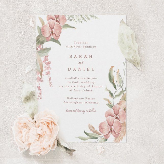 Blush Pink Flowers and Greenery Wedding Invitation (Creator Uploaded)