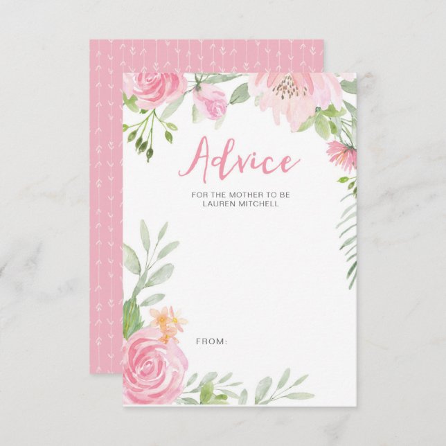 Blush pink flowers baby shower advice cards (Front/Back)
