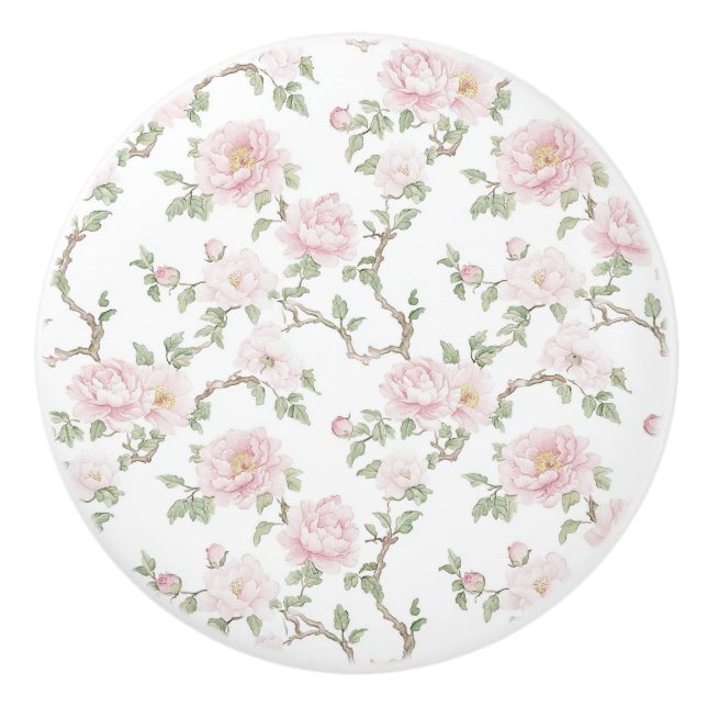 Blush Pink Flowers Ceramic Knob (Front)