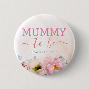 Blush Pink Flowers Cute Mummy to Be Baby Shower 6 Cm Round Badge