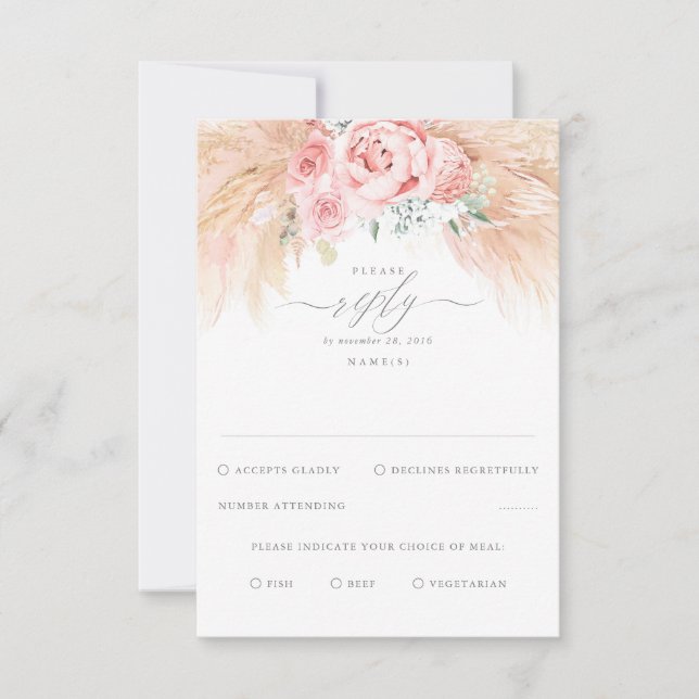 Blush Pink Flowers Exotic Wedding RSVP (Front)