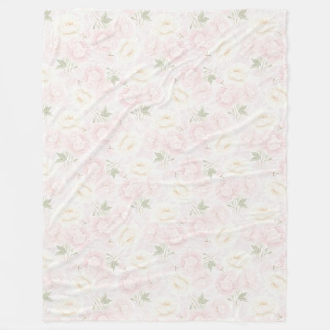 Blush Pink Flowers Fleece Blanket (Front)