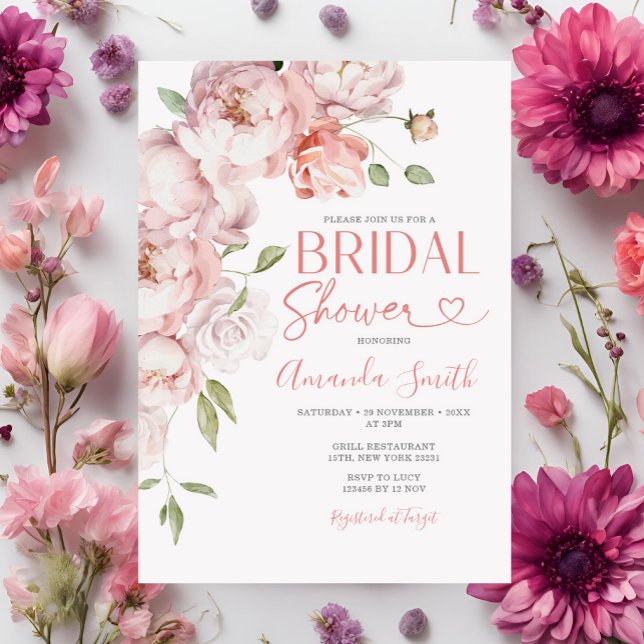 Blush Pink Flowers Girl Bridal Shower Greenery Invitation (Creator Uploaded)