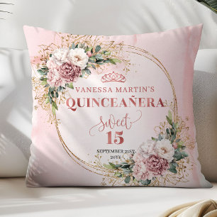 Blush Pink Flowers Greenery Best Gift Quinceañera Cushion