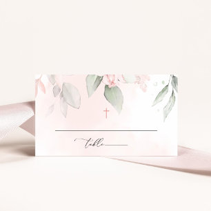 Blush Pink Flowers, Greenery, Boho, Floral Baptism Place Card