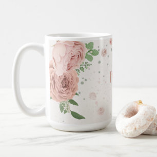 blush pink flowers greenery botanical coffee mug