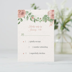 blush pink flowers greenery botanical RSVP card