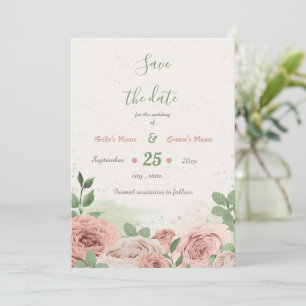 blush pink flowers greenery botanical save the date
