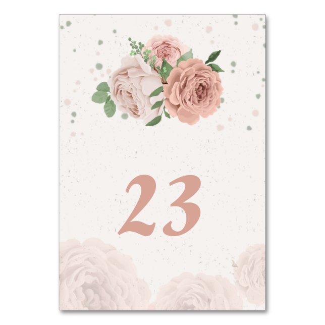 blush pink flowers greenery botanical table number (Front)