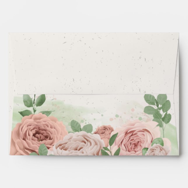 blush pink flowers greenery botanical wedding enve envelope (Back (Top Flap))