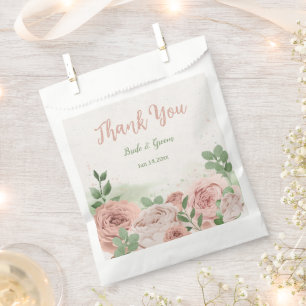 blush pink flowers greenery botanical wedding favour bags