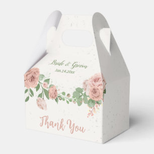 blush pink flowers greenery botanical wedding favour box