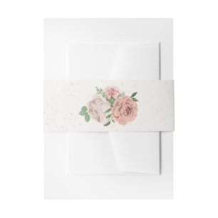 blush pink flowers greenery botanical wedding invitation belly band