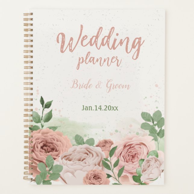 blush pink flowers greenery botanical wedding planner (Front)