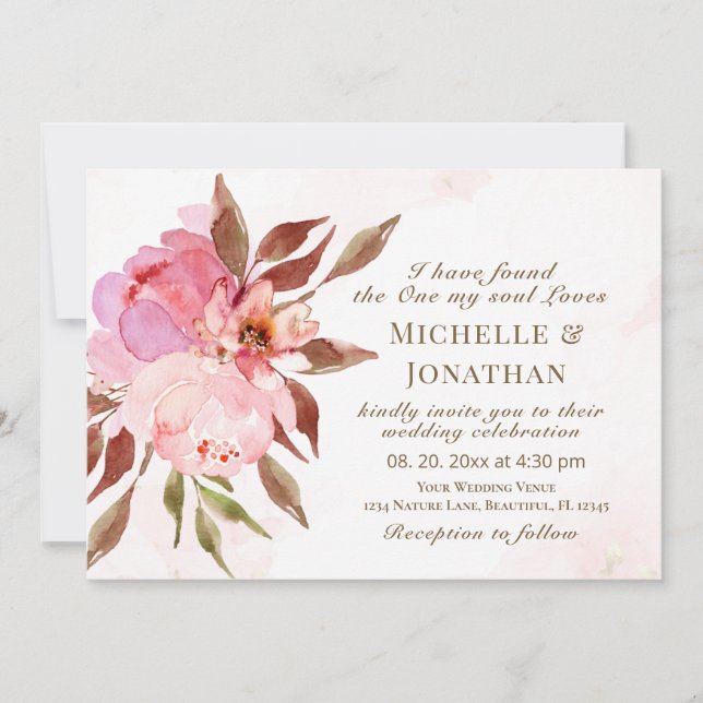 Blush Pink Flowers Greenery Christian Wedding Invitation (Front)