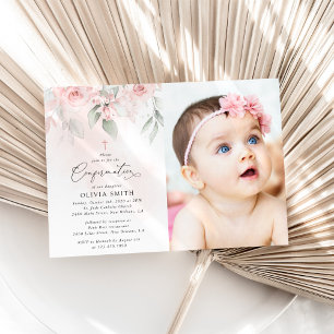 Blush Pink Flowers, Greenery, Floral Confirmation Invitation
