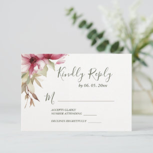 Blush Pink Flowers Greenery Floral Wedding RSVP Card