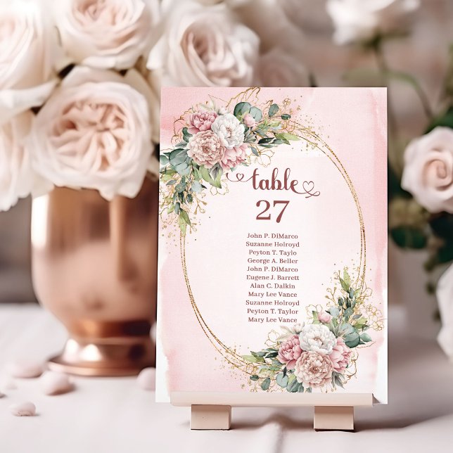 Blush Pink Flowers Greenery Gold Glitter Table Sig Table Number (Blush Pink Flowers Greenery Gold Glitter Table Numbers)