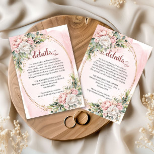Blush Pink Flowers Greenery Wedding Details Info  Enclosure Card