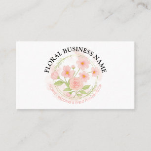 Blush Pink Flowers in Circle Business Card