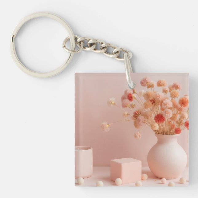 Blush Pink Flowers Keychain  (Front)
