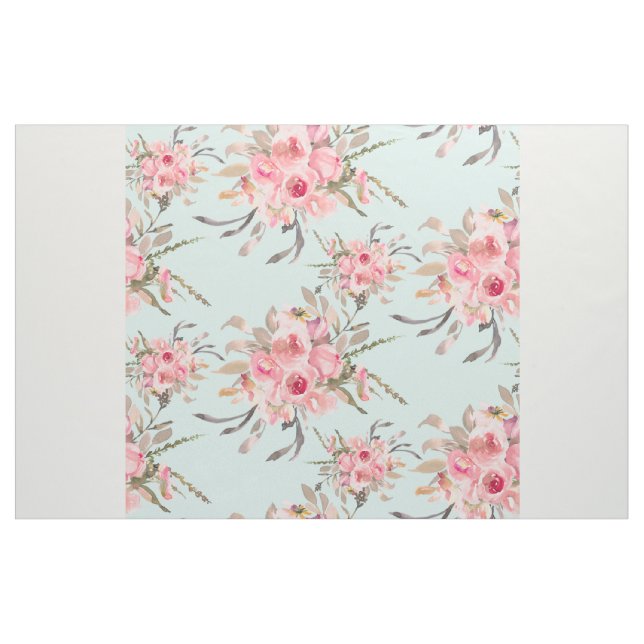 Blush Pink Flowers on Light Blue Fabric (Yard)